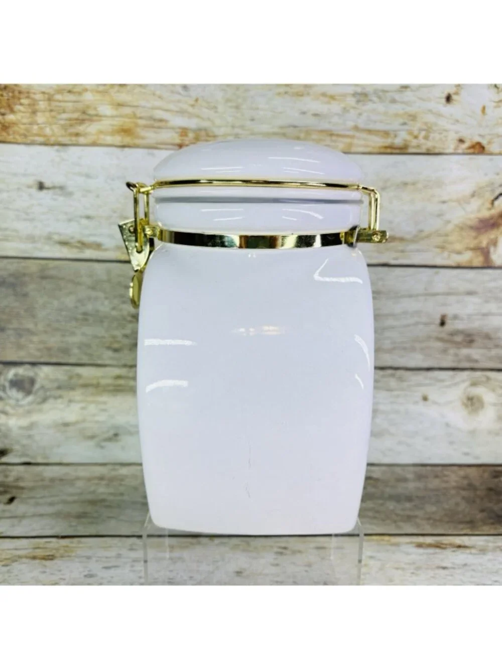 Vintage EUROPEAN COFFEEHOUSE White Gold Letters Ceramic Airtight 8.5